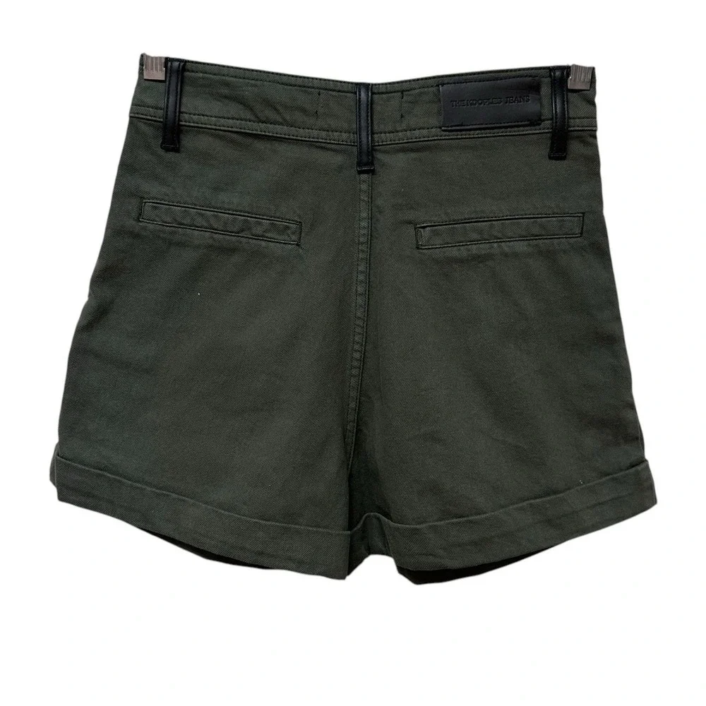 The Kooples Cotton Faux Leather Trim Green Cuffed Shorts 26